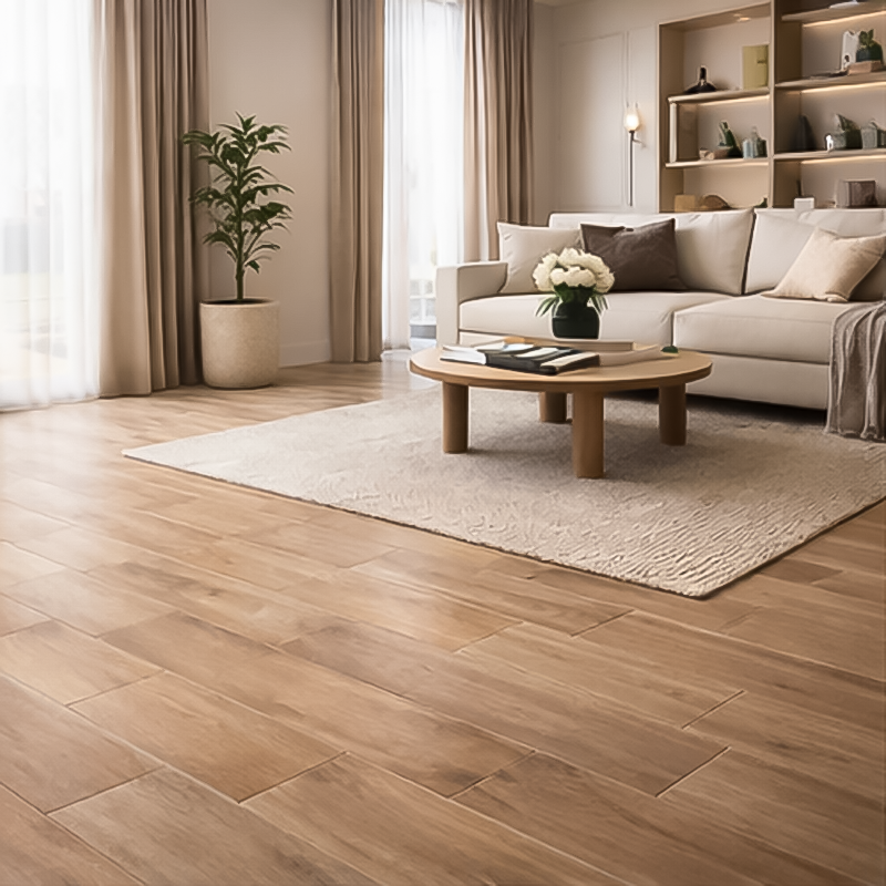 우드-룩 타일 (Wood-Look Tile) <br>거실·침실 | 따뜻한 분위기 | 난방 궁합 좋음