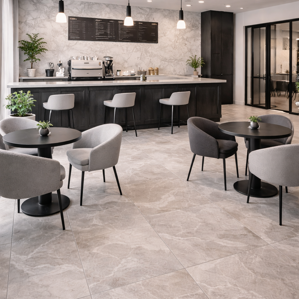 스톤/마블 룩 타일 (Stone/Marble Look Tile)<br>대리석 감성 | 관리 쉬움 | 고급 인테리어